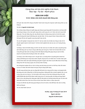 Mẫu đơn xin việc bất động sản 01