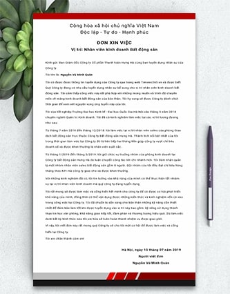 Mẫu đơn xin việc bất động sản 03