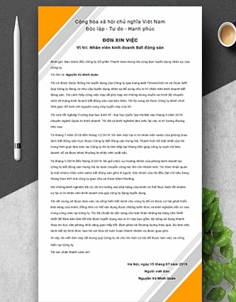 Mẫu đơn xin việc bất động sản 04