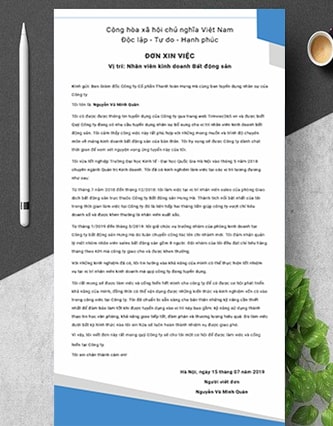Mẫu đơn xin việc bất động sản 05