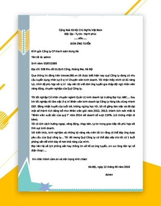 Mẫu đơn xin việc kinh doanh 1