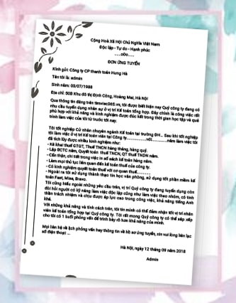 Mẫu đơn xin việc kế toán 3