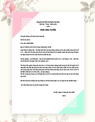 Đơn xin việc mẫu 8