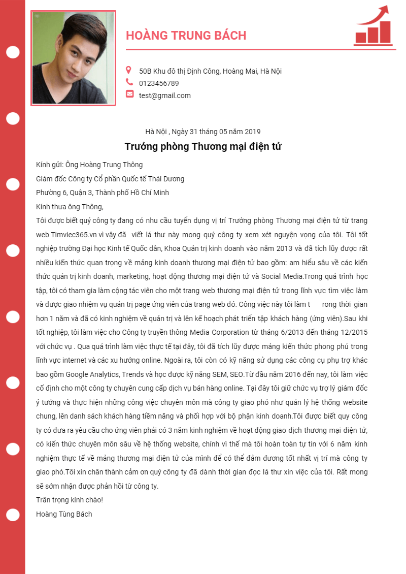 bố cục thư xin việc ngành thương mại điện tử