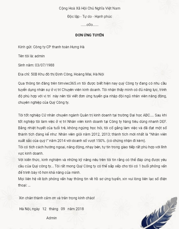 Hướng dẫn cách viết đơn xin việc ngành kinh doanh file word