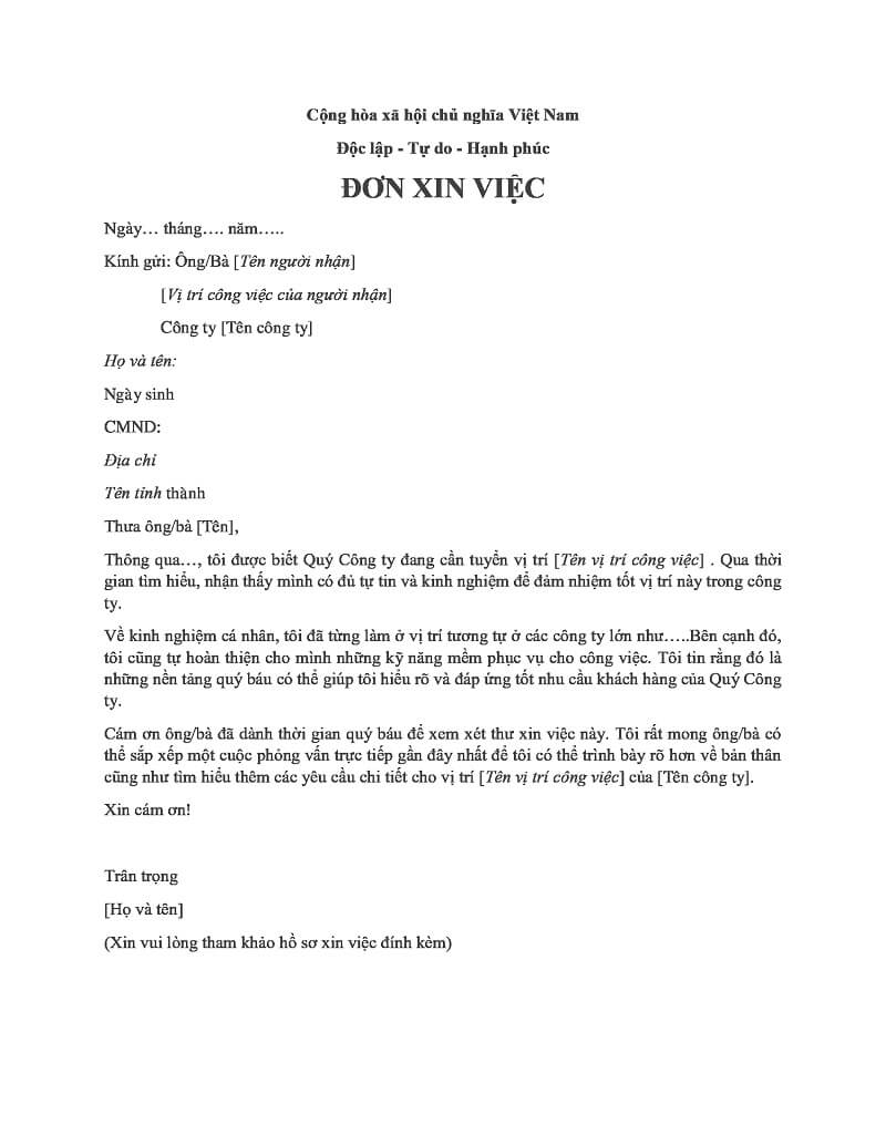 Đơn xin việc có sẵn