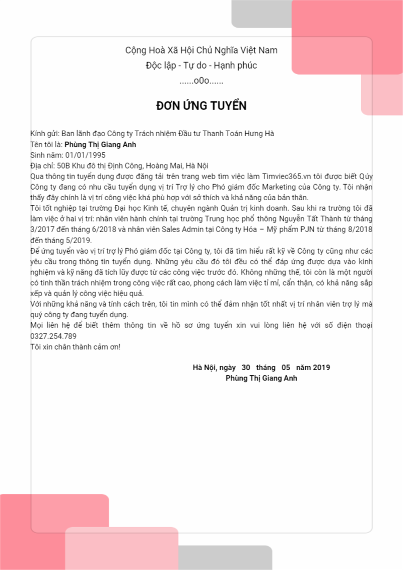 Một số những nội dung mà bạn cần lưu ý khi trình bày đơn xin việc thư ký trợ lý