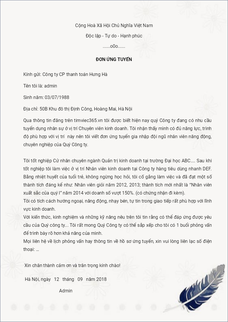 đơn xin việc bất động sản-nội dung trọng tâm