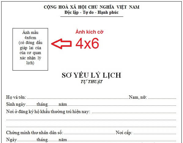 Sơ yếu lý lịch dán ảnh 4x6