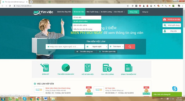 Tạo tài khoản timviec365.vn sử dụng mẫu sơ yếu lý lịch online