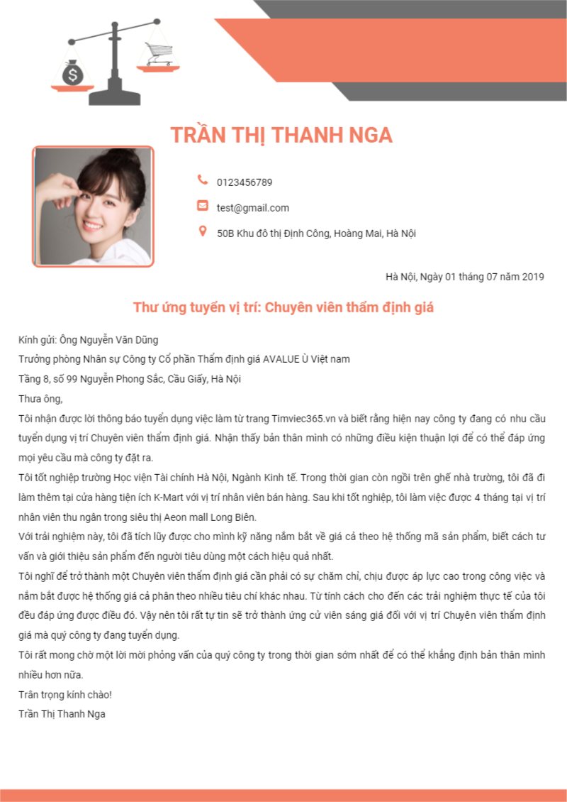 viết thư xin việc thẩm đinh giám định
