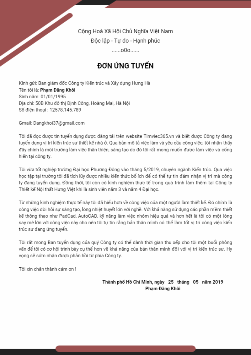 thư xin việc ngành kiến trúc là gì