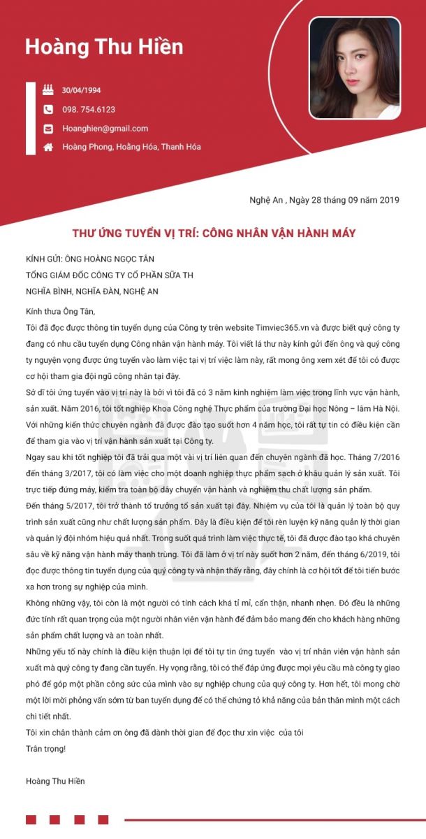Những chú ý khi viết thư xin việc vận hành sản xuất