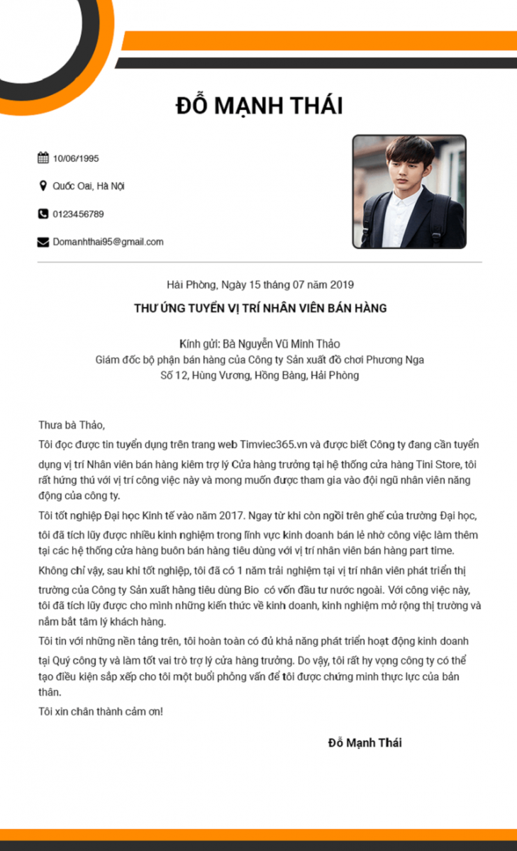 tạo thư xin việc ngành bán hàng 