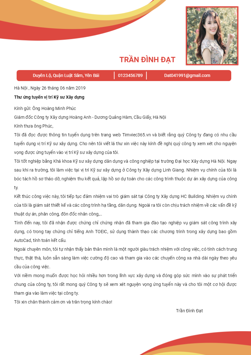 Mẫu thư xin việc ngành xây dựng thể hiện sự tinh thế