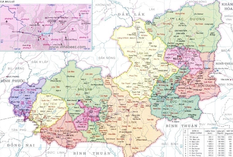 Vị trí địa lý tại Lâm Đồng trên bản đồ Việt Nam