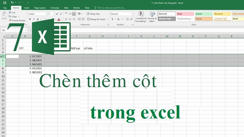 Cách thêm cột trong Excel