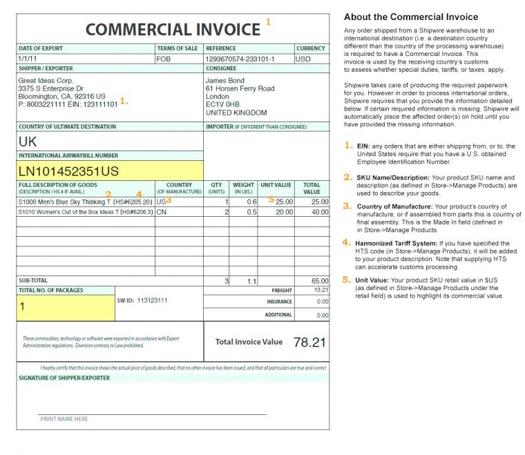 Nội dung của commercial invoice gồm những gì?