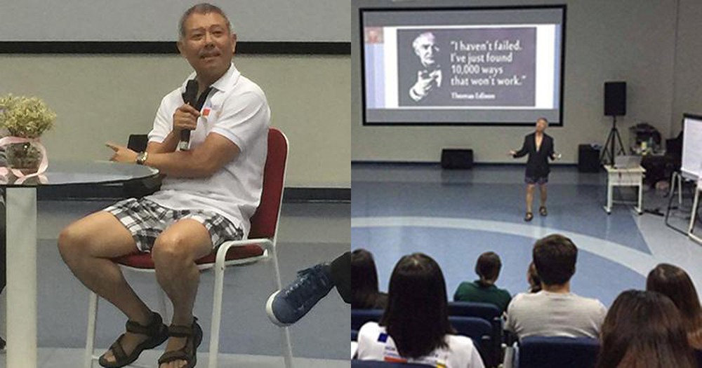 Hình ảnh của "giáo sư quần đùi" Trương Nguyện Thành diễn thuyết trước sinh viên