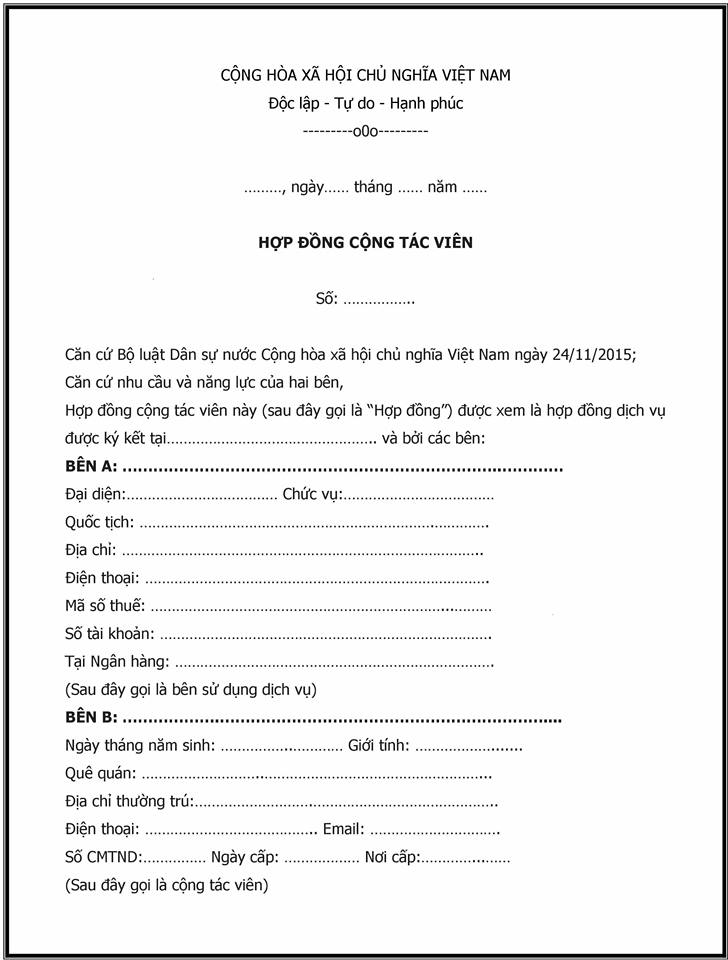 Hợp đồng cộng tác viên theo quan hệ lao động