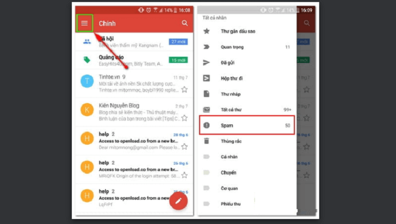 Cách xóa thư rác tại mục Spam Gmail trên điện thoại