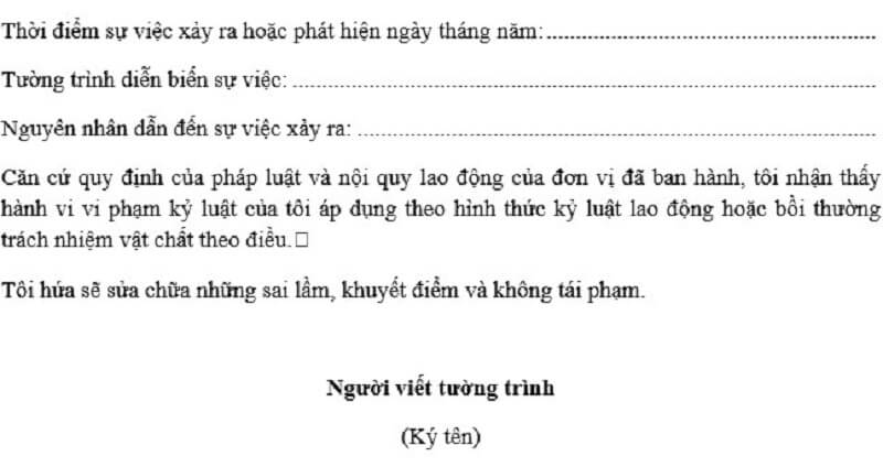 Một số mẫu biên bản tường trình diễn biến sự việc xảy ra phổ biến