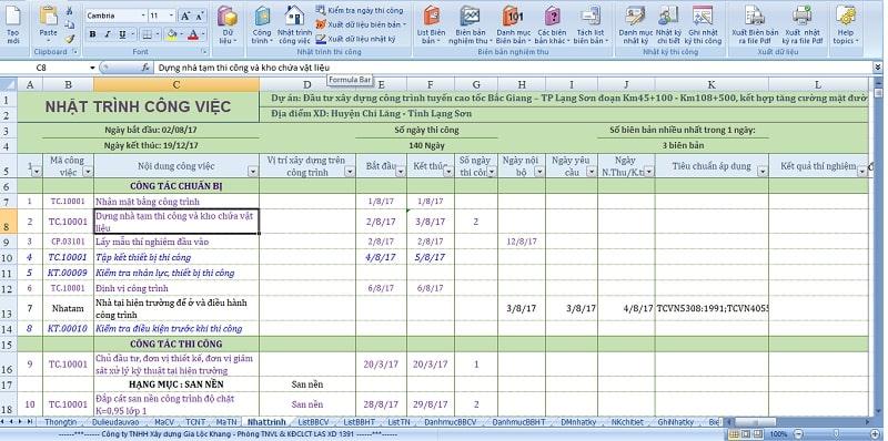 Cách thức để quản lý công trình xây dựng bằng Excel