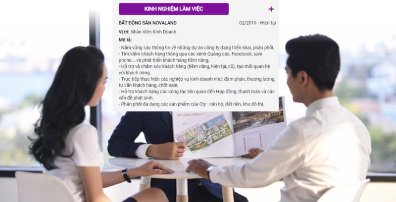 Thông tin kinh nghiệm trong CV xin việc tư vấn căn hộ