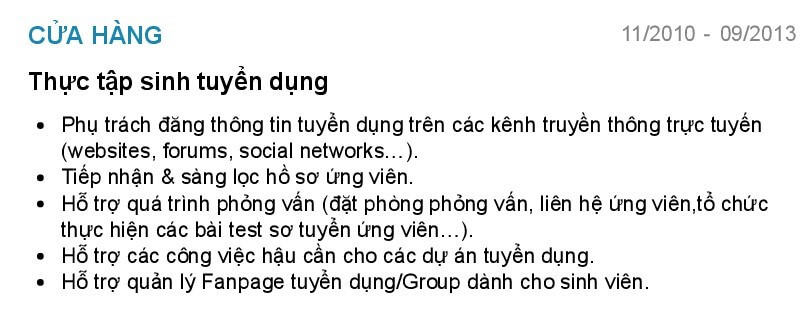 Mẫu viết kinh nghiệm trong CV