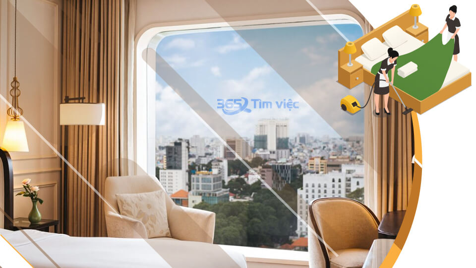 Dọn dẹp, quét sạch bụi trên sàn khách sạn, thảm cầu thang.