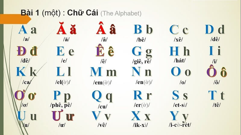 Cấu tạo bảng chữ cái tiếng Việt chuẩn theo Bộ Giáo dục