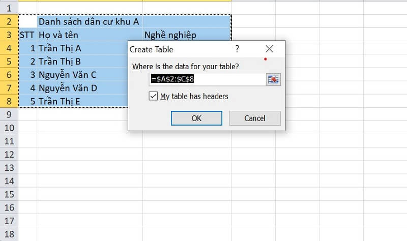 Cách kẻ bảng trong Excel 2010 bằng công cụ Insert Table 