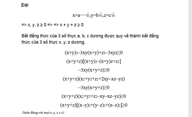 Giải bài toán khi ba số thực không âm