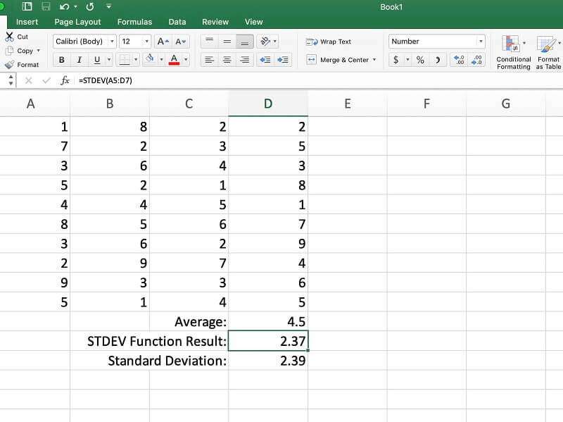 Tính độ lệch chuẩn trong Excel bằng hàm STDEV