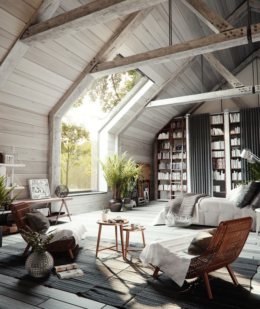 Những không cửa sổ lớn giúp ngôi nhà rustic dễ dàng đón nhiều ánh sáng nhất có thể