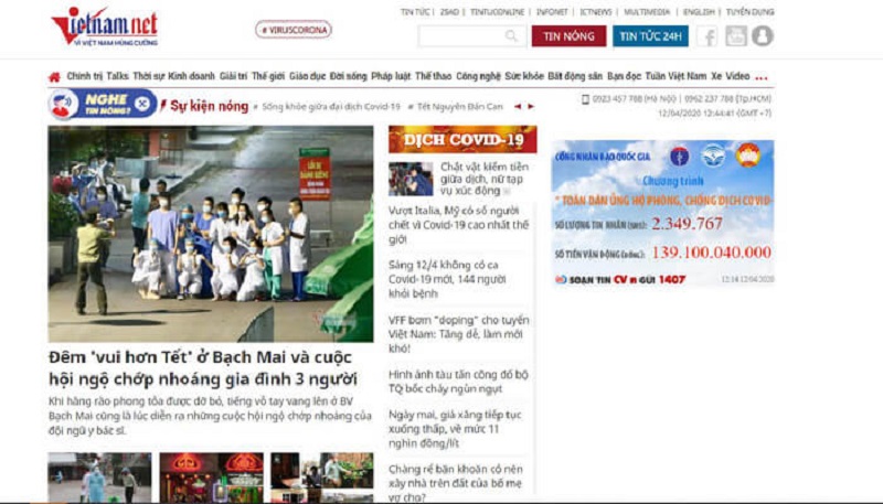 Trang web báo Vietnamnet