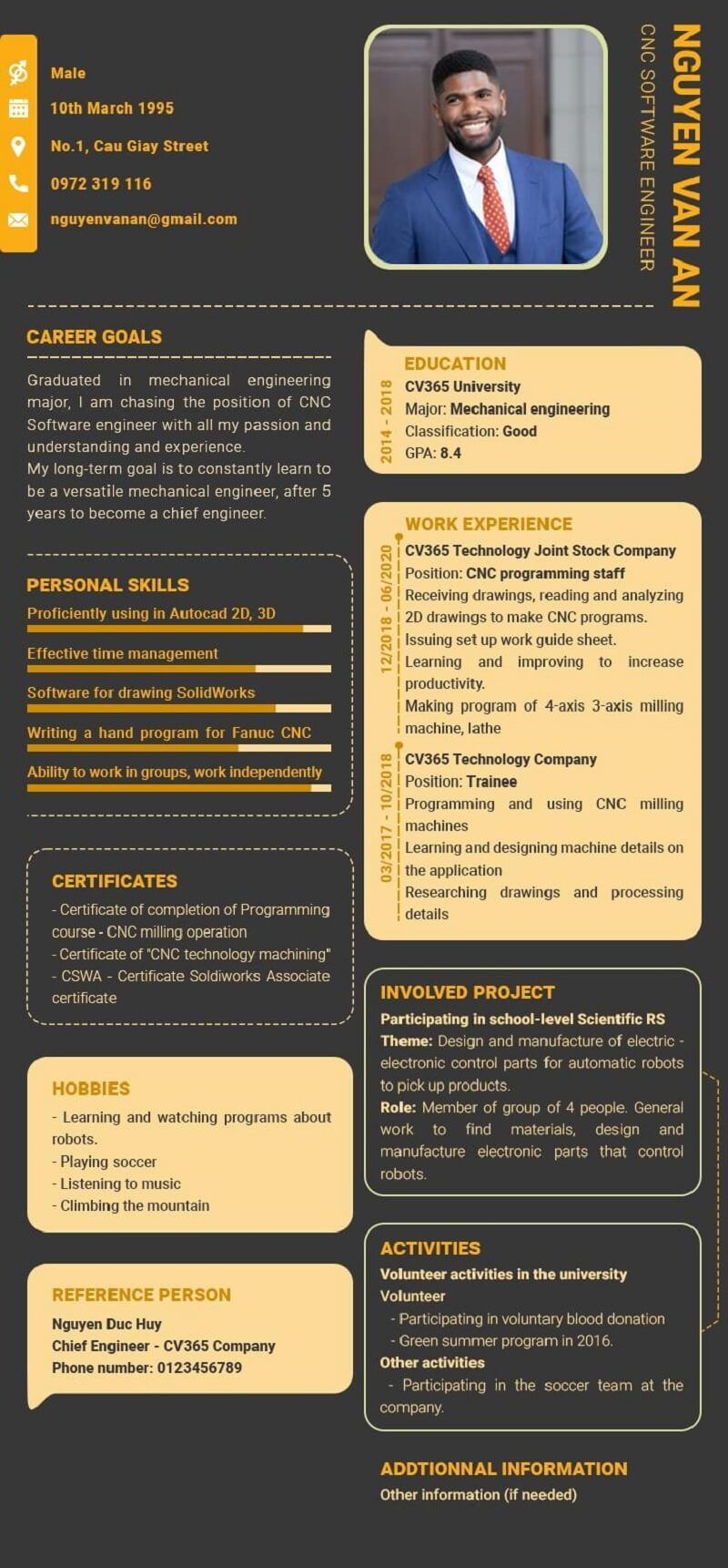 CV kỹ sư cơ khí tiếng Anh chuẩn