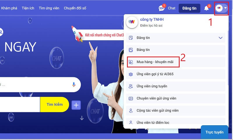 Thao tác để lựa chọn Mua hàng - khuyến mãi