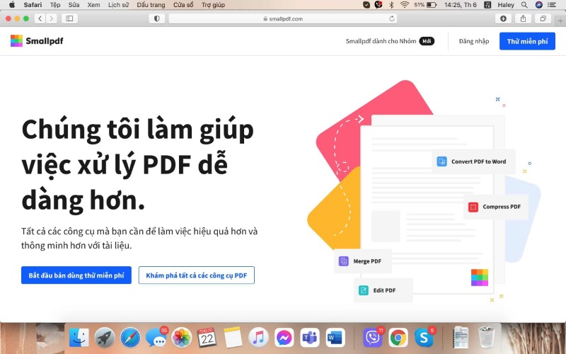 Giao diện công cụ chuyển đổi Smallpdf