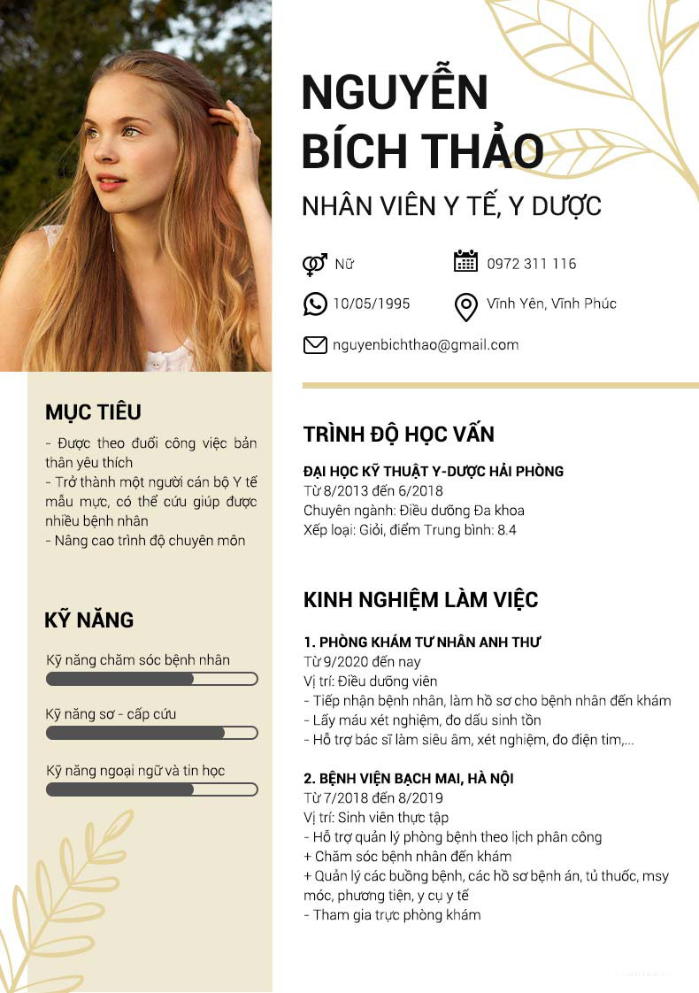 Mẫu CV xin việc điều dưỡng 1