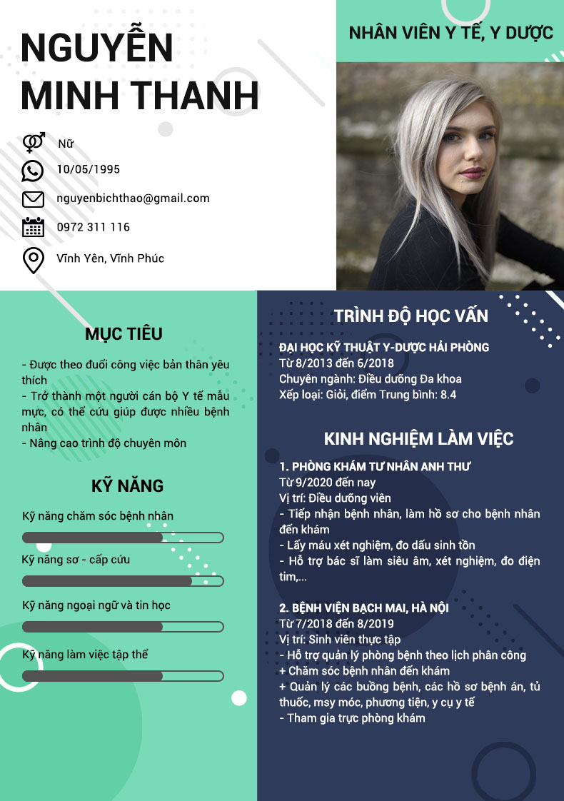 Mẫu CV xin việc điều dưỡng 2