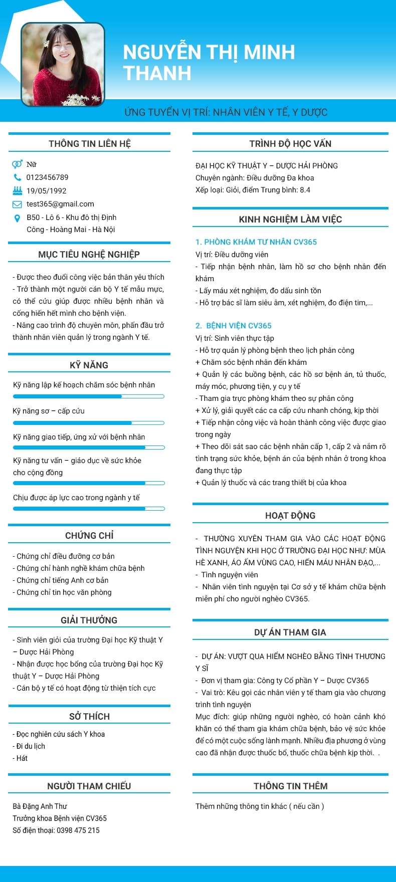 Mẫu CV xin việc điều dưỡng 3