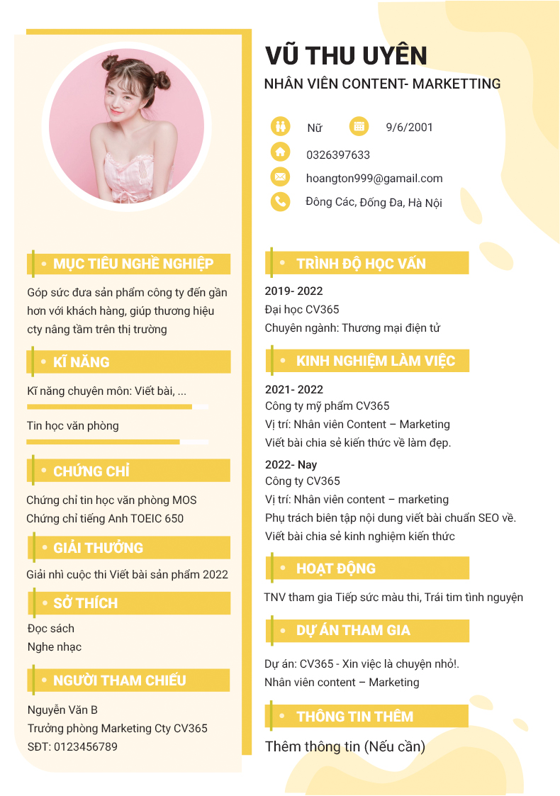 Mẫu CV Digital Marketing Tiếng Việt cho các vị trí Digital Marketing Executive/Manager