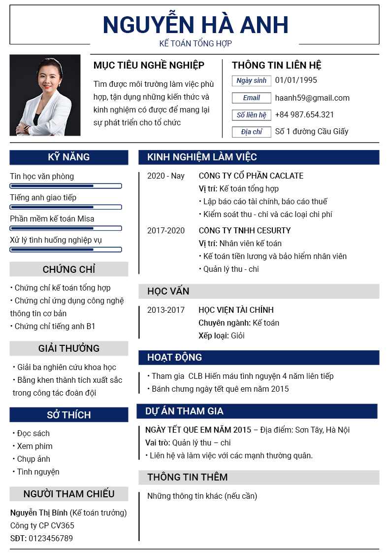 Mẫu CV xin việc kế toán tổng hợp