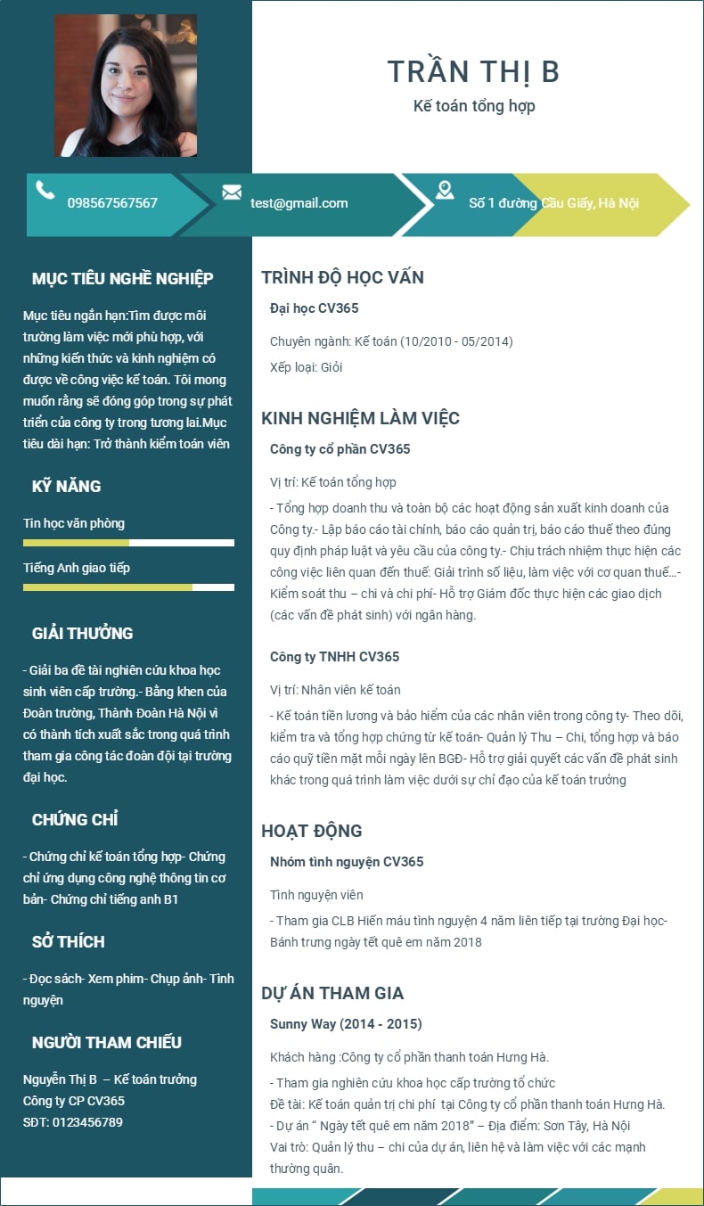 Mẫu CV xin việc kế toán tổng hợp
