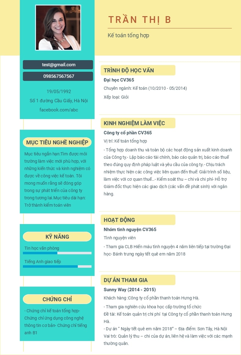 Mẫu CV xin việc kế toán tổng hợp