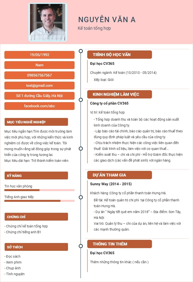 Mẫu CV xin việc kế toán tổng hợp