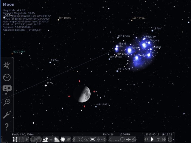 Stellarium có thông tin chi tiết cho từng vật thể
