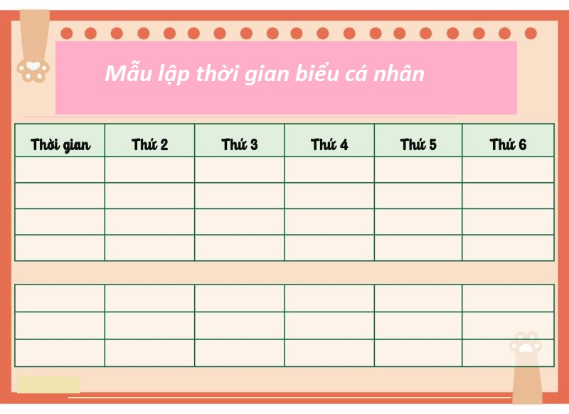 Mẫu lập thời gian biểu cá nhân