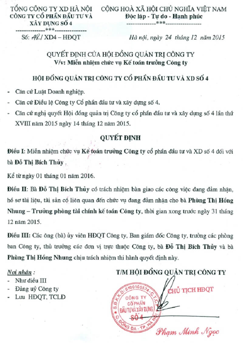 Mẫu Quyết Định Bãi Nhiệm Kế Toán Trưởng Đúng Quy Định